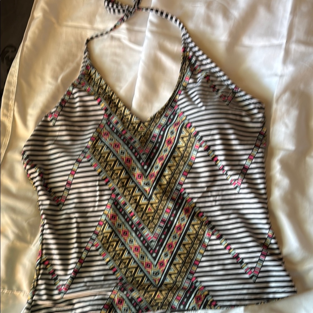Black and White Graphic Halter Swim Top